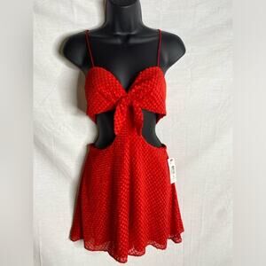 Alice + Olivia Runway Sample Tie Front Red Romper cutout new with‎ tag